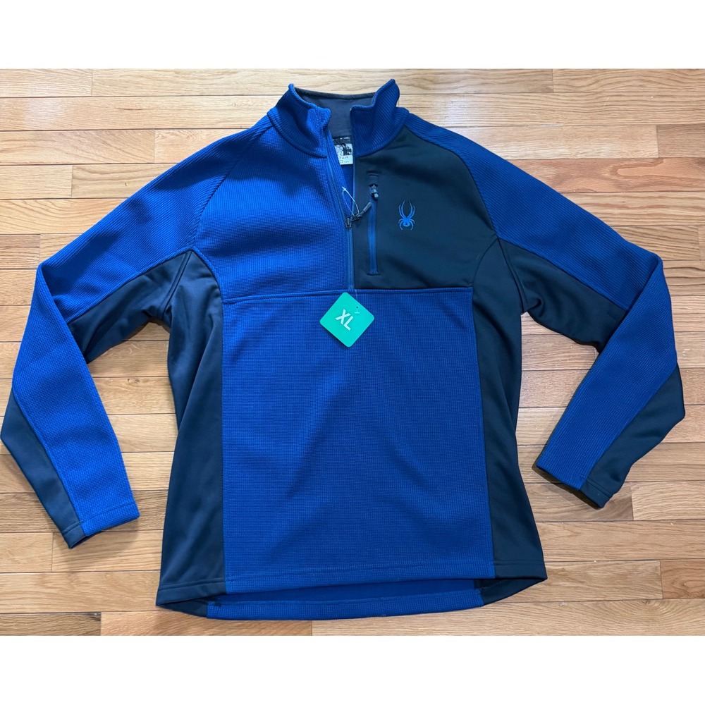 Spyder Mens XL 1/4 Zip Pullover‎ Fleece Waffle Knit Jacket Blue Black 1619902